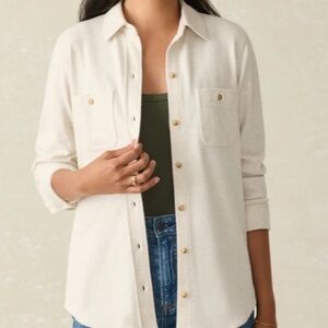 Faherty Legend Sweater Shirt Off White Buffalo Size S Womens
